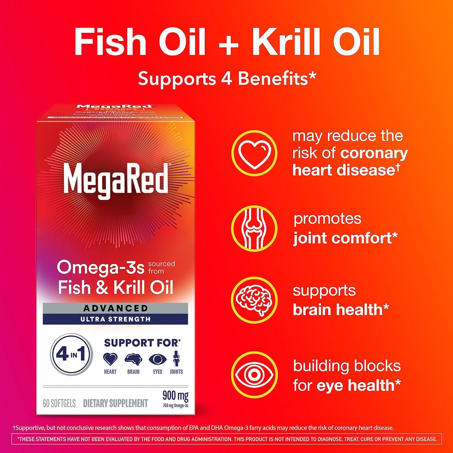 MegaRed Advanced 4in1 Concentrated Omega-3 Fish & Krill Oil 900mg 60CT