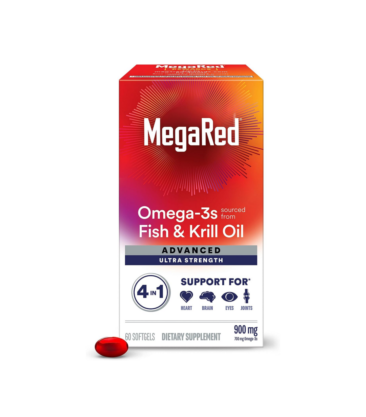 MegaRed Advanced 4in1 Concentrated Omega-3 Fish & Krill Oil 900mg 60CT