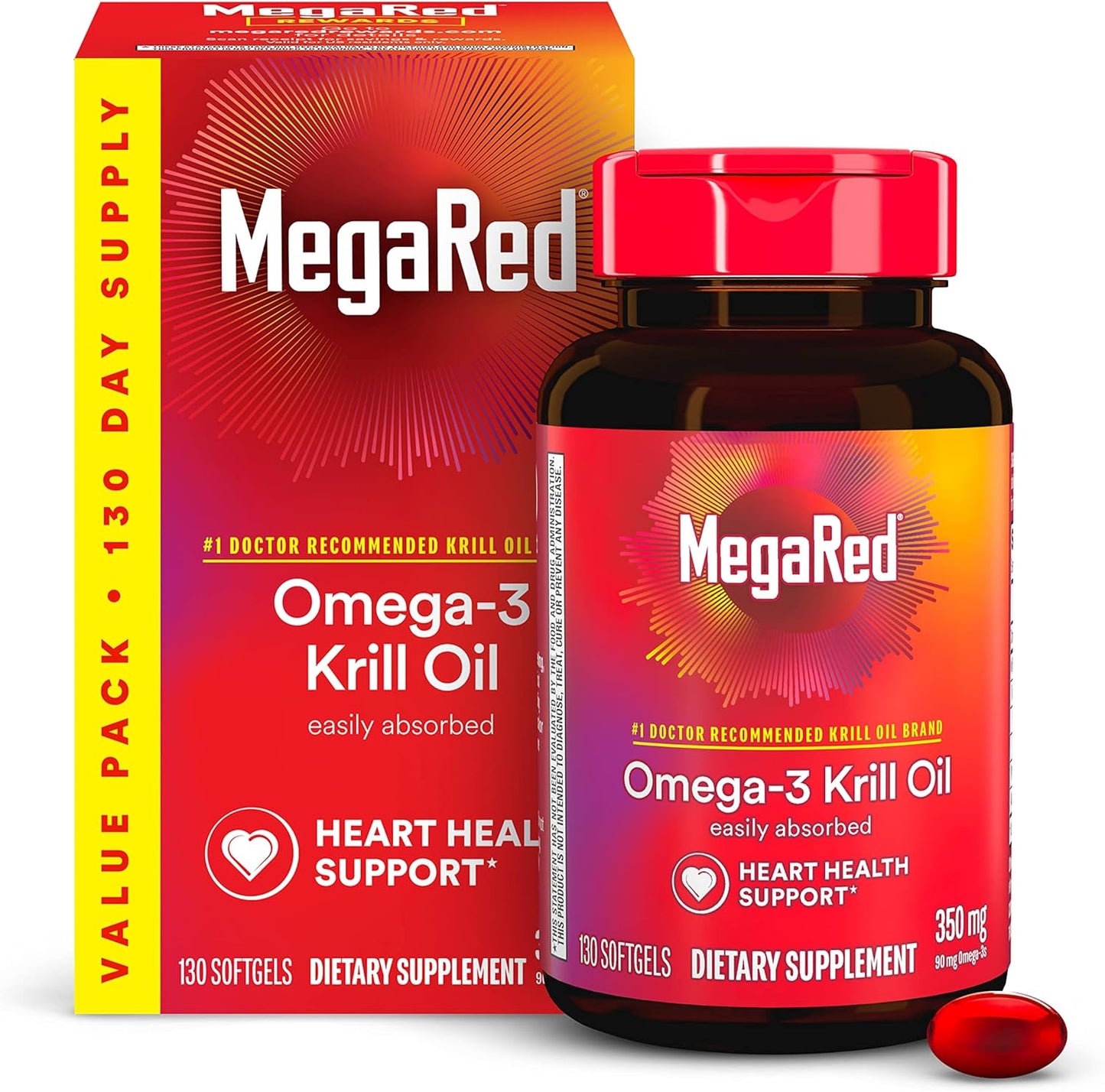 MegaRed 350mg Superior Omega-3 Krill Oil Softgels 130CT